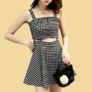 Checkered Two-Piece Skirt and Crop Top Mini Dress